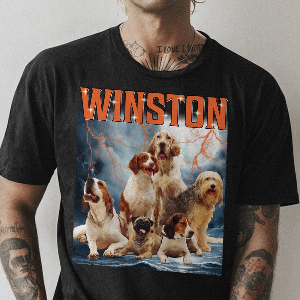 GeckoCustom Custom Dog Photo Vintage Portrait Shirt TA29 889681 Basic Tee / Black / S