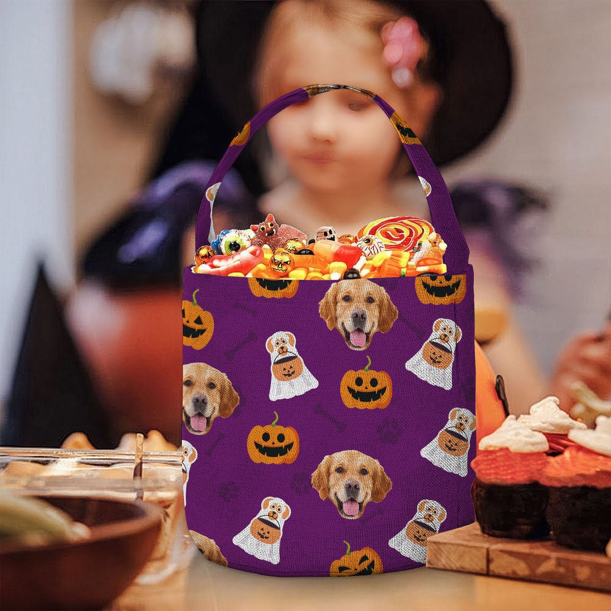 Custom Dog Photo With Accessory Pattern Halloween Basket TA29 889602