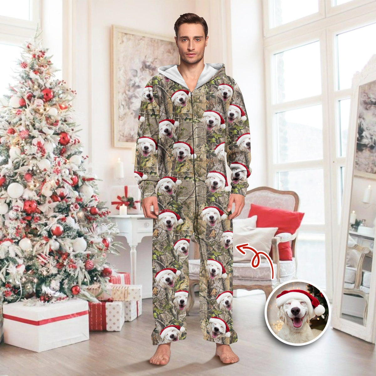 GeckoCustom Custom Dog Photo With Camo Background Onesie Pajamas HO82 8933674