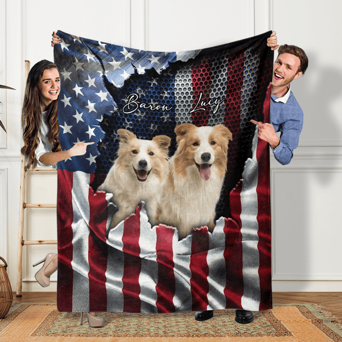 GeckoCustom Custom Dog Photo With Flag US Background Blanket T286 889952