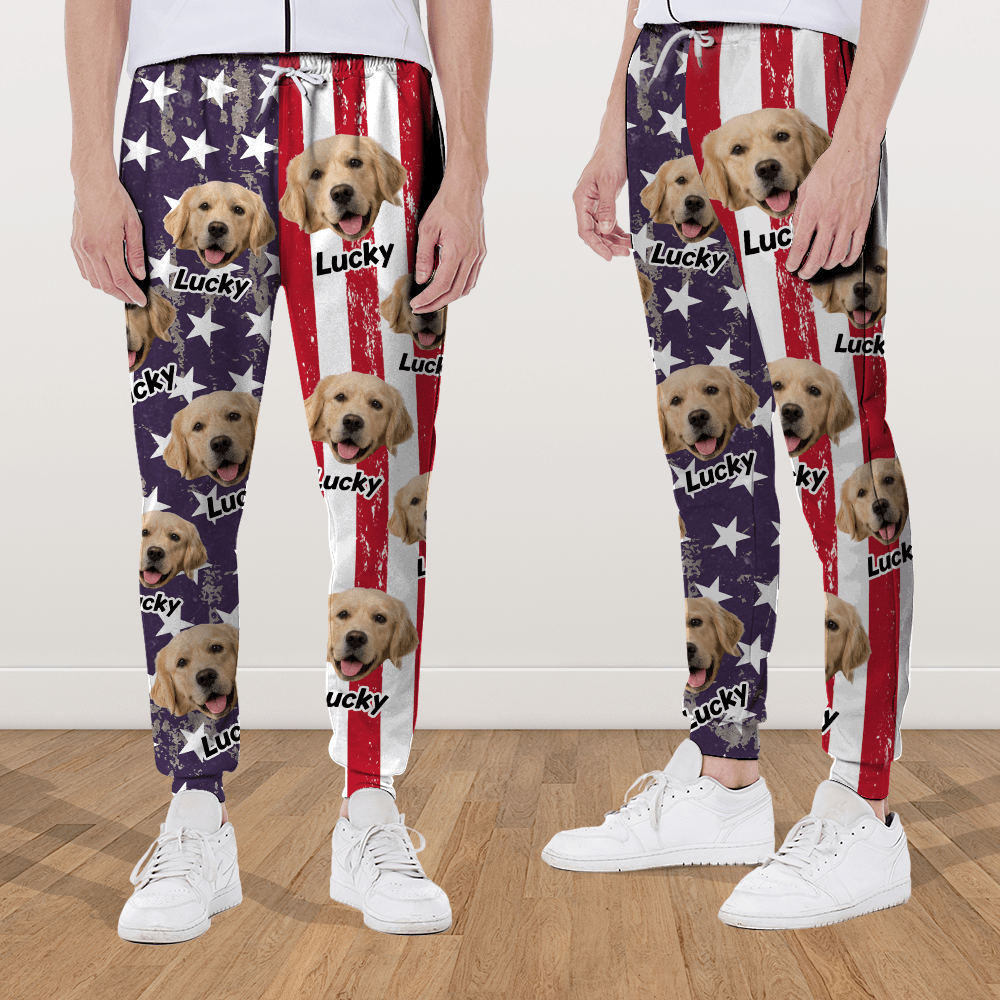 GeckoCustom Custom Dog Photo With Flag USA Grunge Background Sweatpants N369 889840