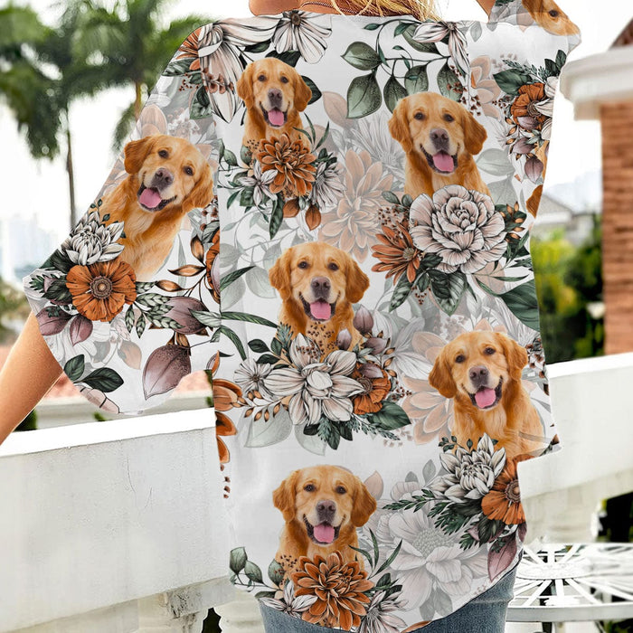 GeckoCustom Custom Dog Photo With Flower Pattern Woman Kimono N304 889476