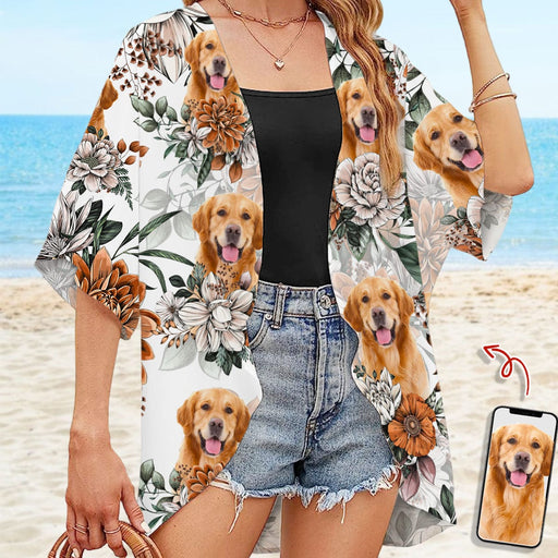 GeckoCustom Custom Dog Photo With Flower Pattern Woman Kimono N304 889476