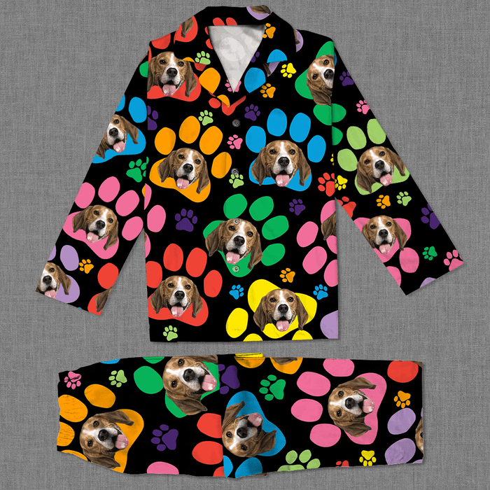 GeckoCustom Custom Dog Photo With Paw And Bone Pattern Pajamas TA29 889912