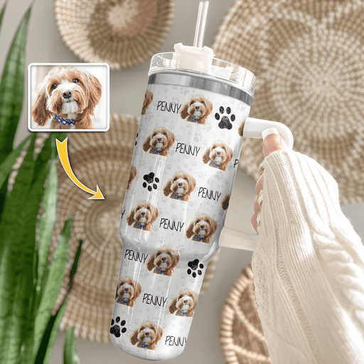 GeckoCustom Custom Dog Photo With Paw Dog Tumbler 40oz TA29 890587
