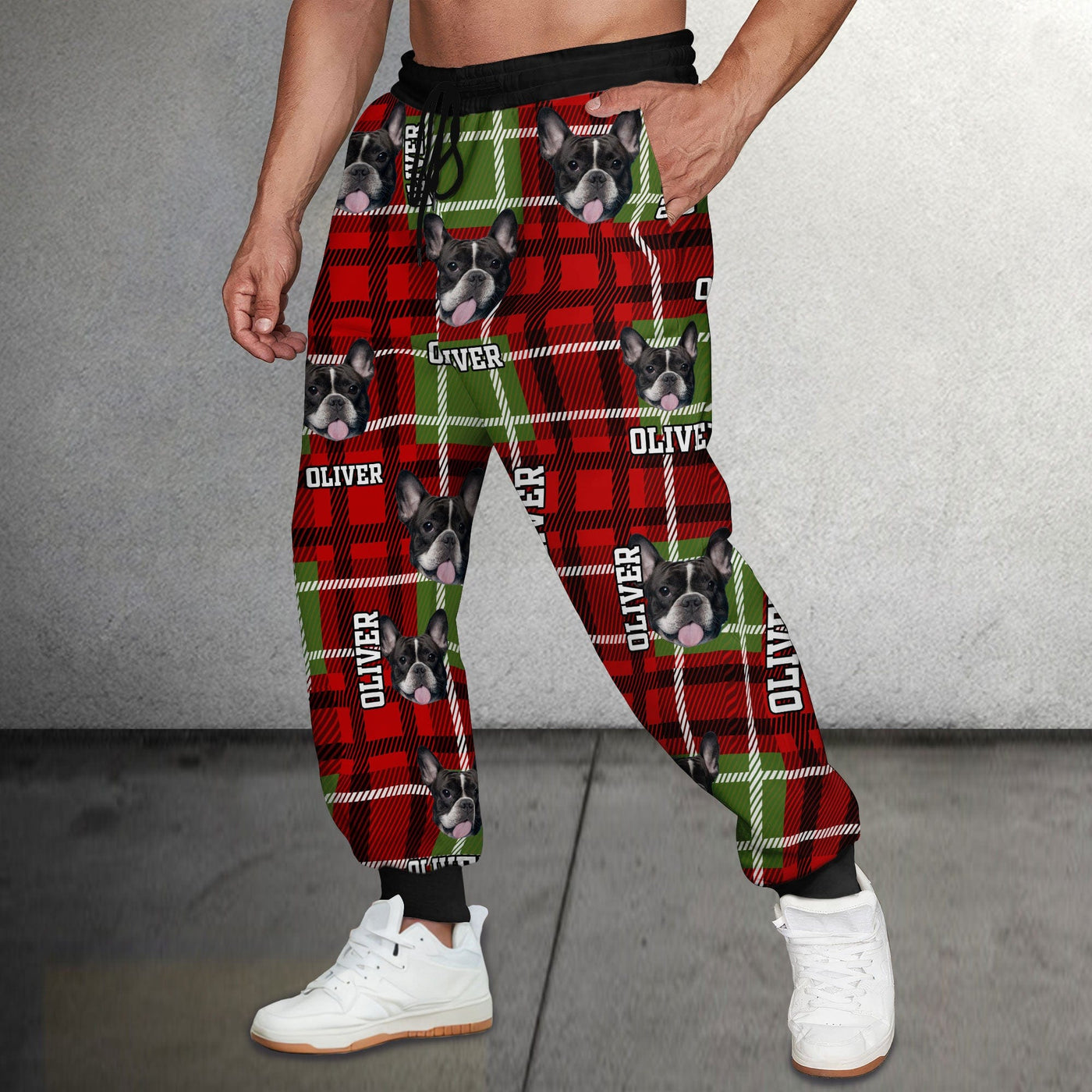Custom Dog Photo With Plaid Background For Men and Women Sweatpants TA