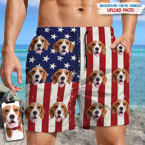 GeckoCustom Custom Dog Photo With US Flag Beach Short N304 889224