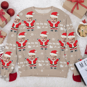 GeckoCustom Custom Face Ho Ho Ho Xmas Santa All-Over-Print Ugly Sweater HO82 893140