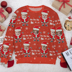 GeckoCustom Custom Face Ho Ho Ho Xmas Santa All-Over-Print Ugly Sweater HO82 893140