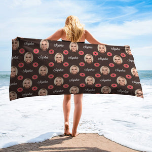 GeckoCustom Custom Face Photo And Name With Icon Beach Towel TH10 891275 30"x60"