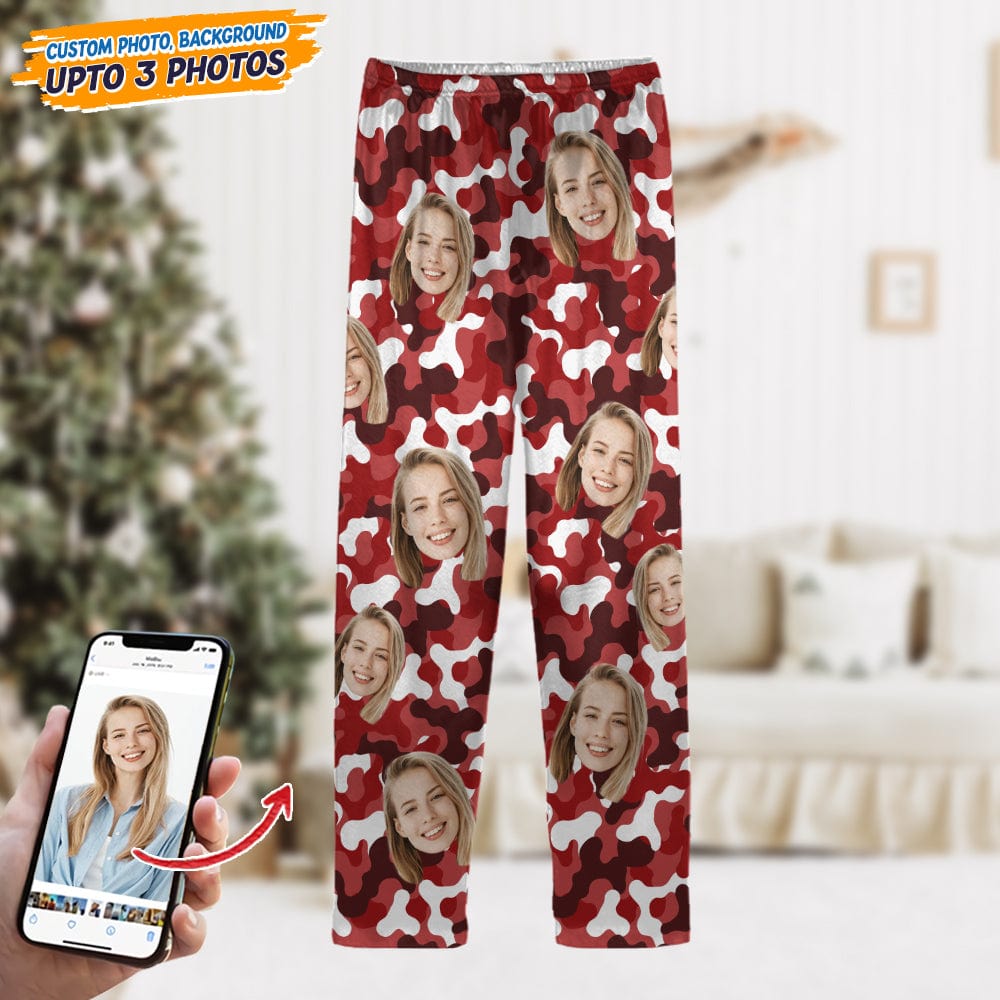 GeckoCustom Custom Face Photo Camo Background Pajamas For Christmas Gift N304 HN590