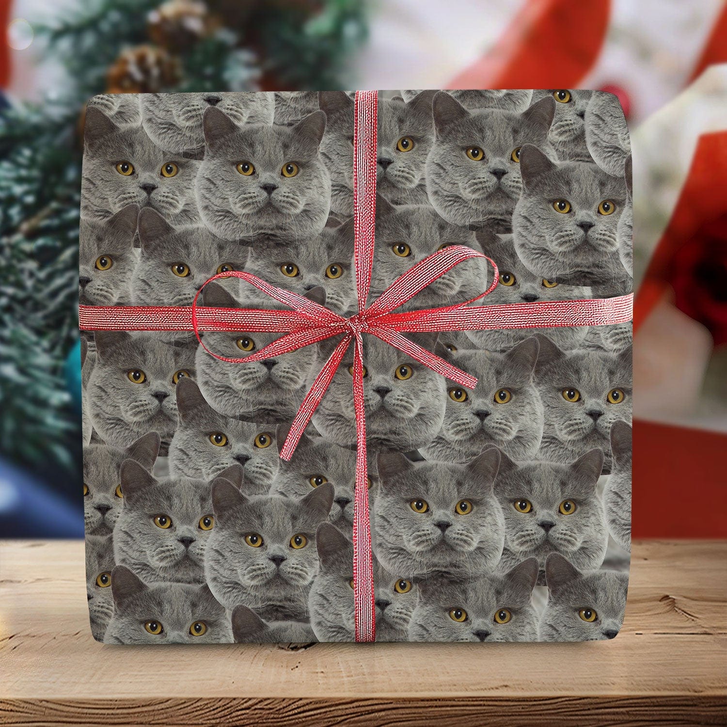 GeckoCustom Custom Face Photo Cat Wrapping Paper HO82 893328