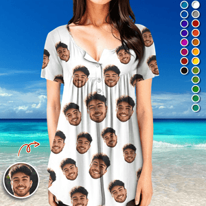 GeckoCustom Custom Face Photo Family Funny V Neck Blouse Shirt HA75 890800