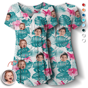 GeckoCustom Custom Face Photo Family V Neck Blouse Shirt TH10