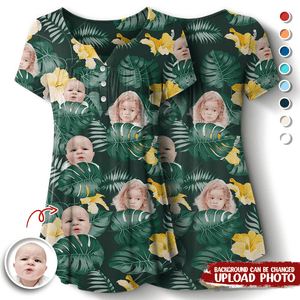 GeckoCustom Custom Face Photo Family V Neck Blouse Shirt TH10