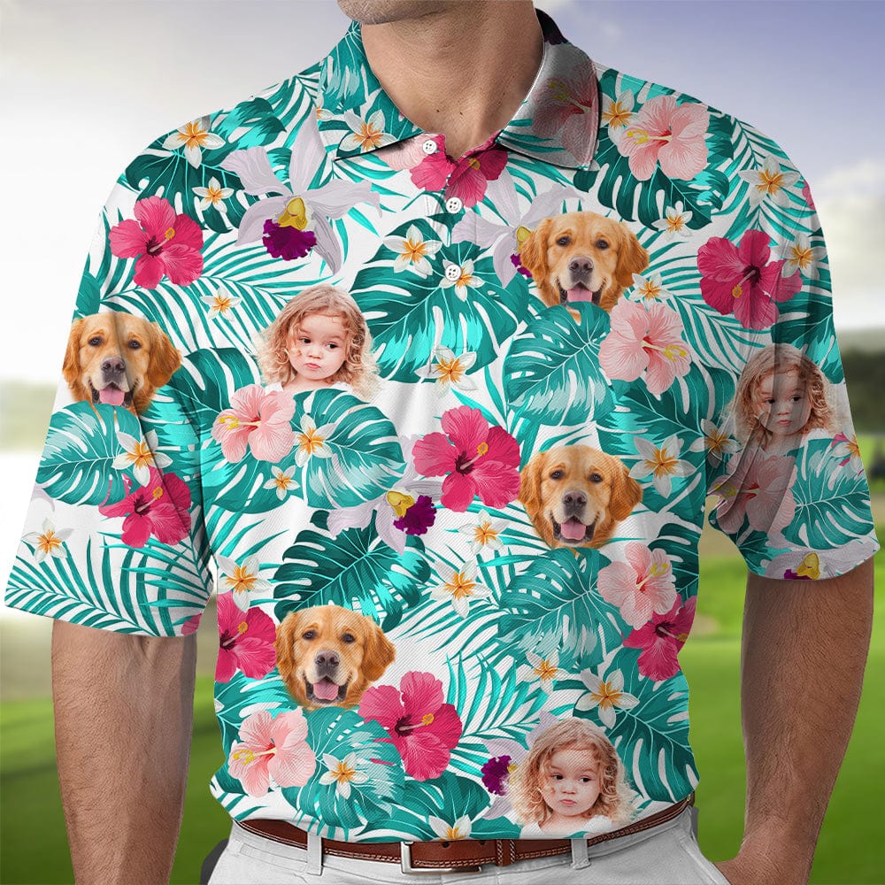 GeckoCustom Custom Face Photo Hawaiian Dog Family Polo Shirt DM01 891099