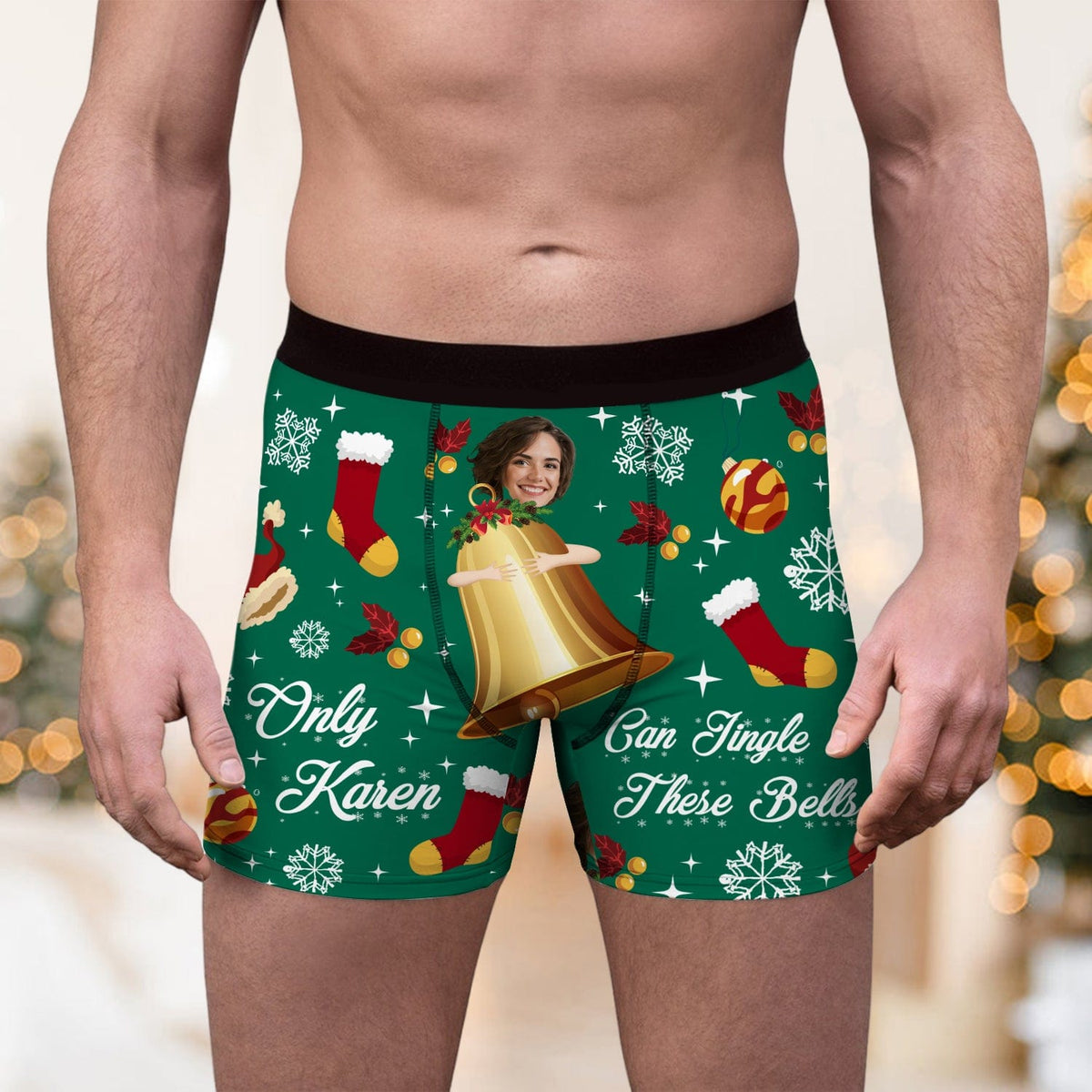 GeckoCustom Custom Face Photo Jingle My Bells Christmas Boxer Briefs TA29 889736