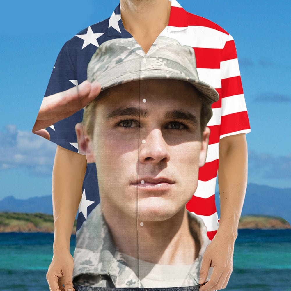 GeckoCustom Custom face photo Military Hawaiian Shirt N369 98369