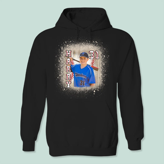 GeckoCustom Custom Face Photo With Bleached Pattern For Baseball Lovers Shirt K228 889542 Pullover Hoodie / Black Colour / S