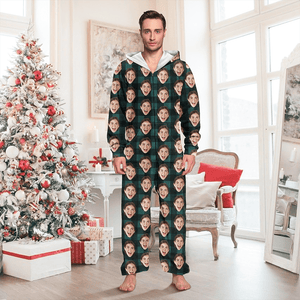 GeckoCustom Custom Face Photo With Christmas Pattern Onesie Pajamas HO82 893224