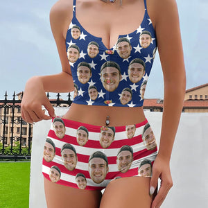 GeckoCustom Custom Face Photo With Flag Background Appliques Notched Neckline Lingerie Set N304 890256