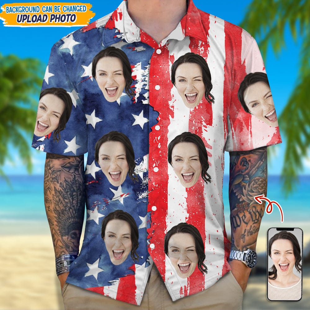 GeckoCustom Custom Face Photo With Us Flag Hawaii Shirt N304 889271
