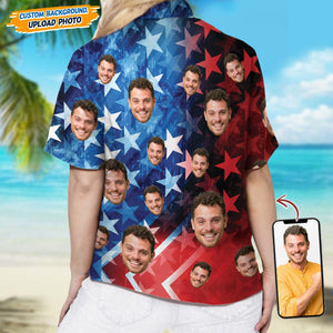 GeckoCustom Custom Face Photo With US Flag Vertical Stripes Women's Hawaii Shirt TA29 889330