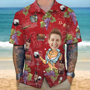 GeckoCustom Custom Face Photo With Wine Bottle Hawaii Shirt N304 889351