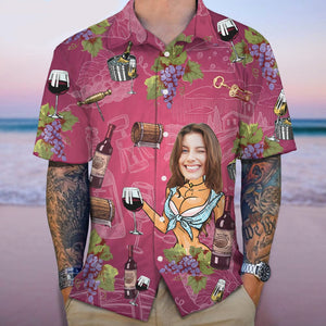 GeckoCustom Custom Face Photo With Wine Bottle Hawaii Shirt N304 889351