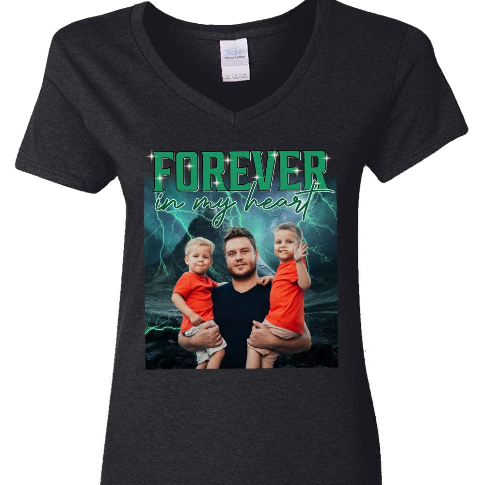 GeckoCustom Custom Face Portrait Photo Vintage Style Shirt T368 889685 Women V-neck / V Black / S