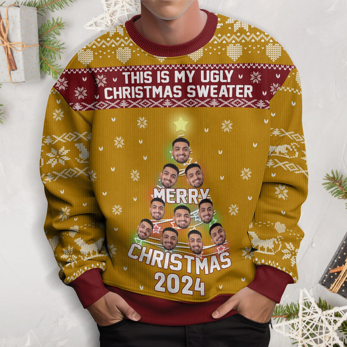 GeckoCustom Personalized Gifts for Christmas This Is My Ugly Christmas Sweater Christmas Tree Personalized Photo Ugly Sweater Adult S