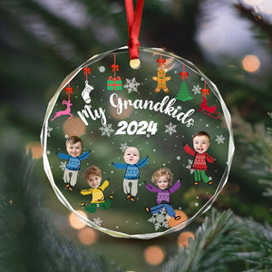 GeckoCustom Custom Family Our Grandkids Christmas Gift For Grandma Grandpa Mom Dad Glass Circle Ornament HO82 893108