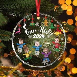 GeckoCustom Custom Family Our Grandkids Christmas Gift For Grandma Grandpa Mom Dad Glass Circle Ornament HO82 893108