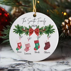 GeckoCustom Custom Family Stocking With Names and Year Ceramic Ornament Personalized Gift TH10 891677