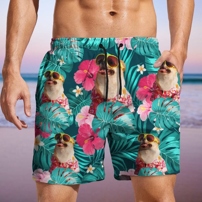 GeckoCustom Custom Funny Dog Photo With Tropical Style Beach Short For Men TA29 890398