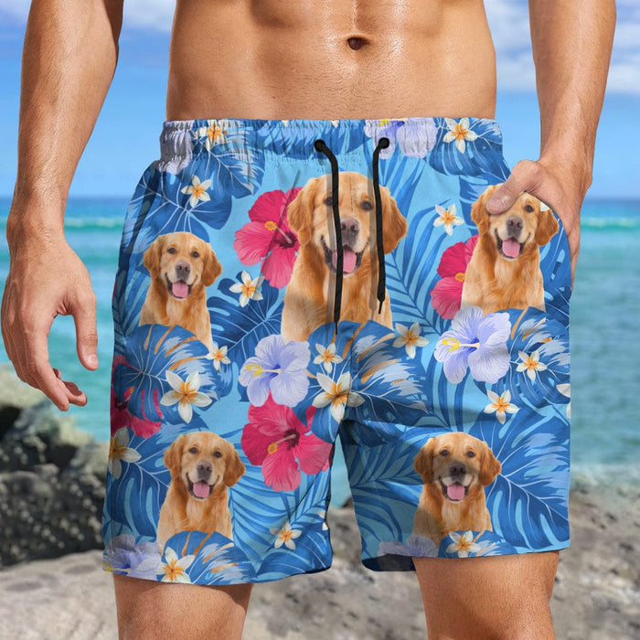 GeckoCustom Custom Funny Dog Photo With Tropical Style Beach Short For Men TA29 890398