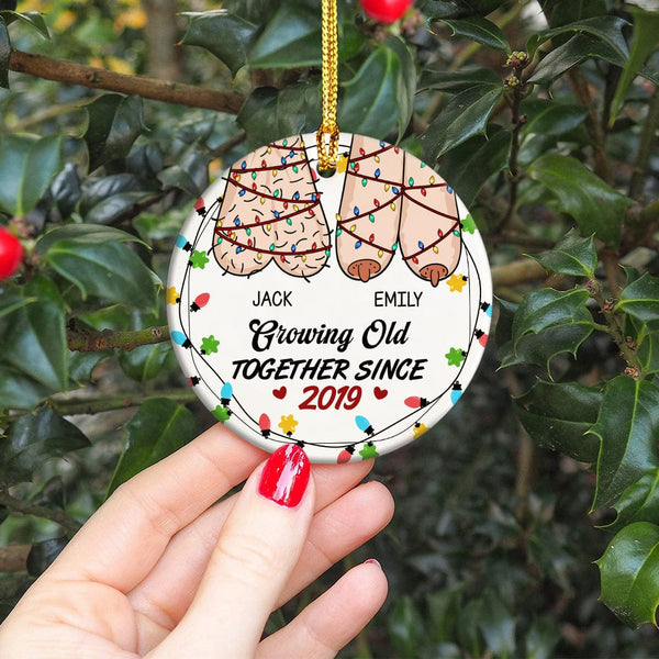 Personalized Gingerbread Grandparents Circle Glass Ornament