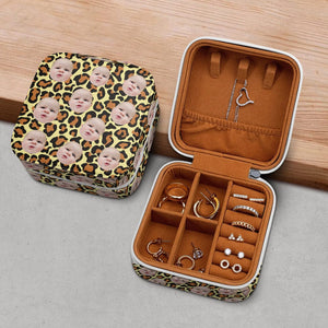 GeckoCustom Custom Human Face Leopard Pattern Jewelry Travel Box HA75 891889 10.6*10.2*6cm / PU Leather & Pearl Velvet