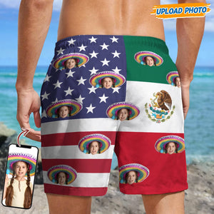 GeckoCustom Custom Human Face Photo American Mexican Flag Men's Beach Short K228 889194