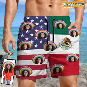 GeckoCustom Custom Human Face Photo American Mexican Flag Men's Beach Short K228 889194