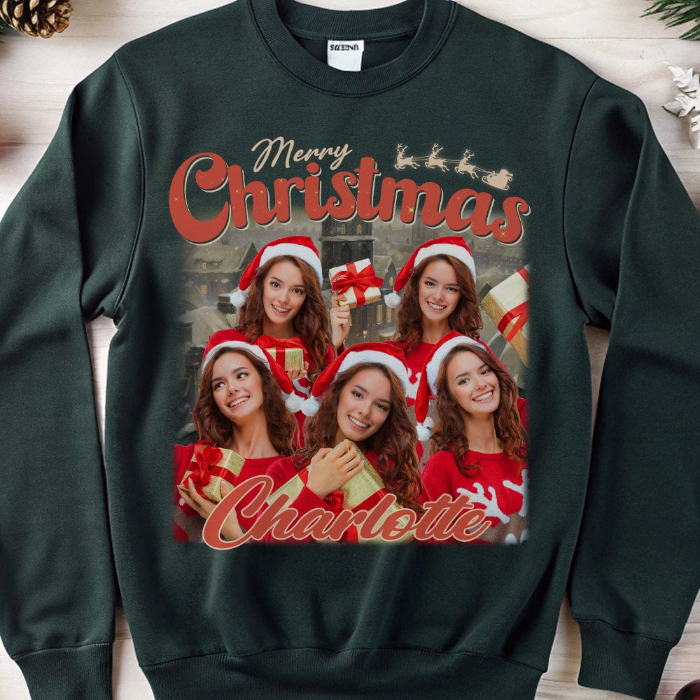 GeckoCustom Custom Human Face Photo Merry Christmas Sweatshirt TH10 892021