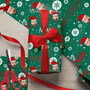 GeckoCustom Custom Human Face Photo Merry Christmas Wrapping Papper HO82 895002 20x36 inch