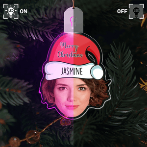 GeckoCustom Custom Human Face Photo With Santa Hat Christmas Acrylic LED Ornament TH10 892149 3 inches