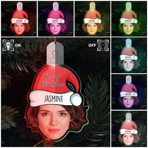 GeckoCustom Custom Human Face Photo With Santa Hat Christmas Acrylic LED Ornament TH10 892149 3 inches