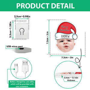 GeckoCustom Custom Human Face Photo With Santa Hat Christmas Acrylic LED Ornament TH10 892149 3 inches