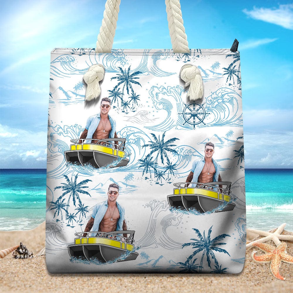 GeckoCustom Custom Human Photo Boating Pontoon Beach Tote Bag HO82 891154 12x14.2 in