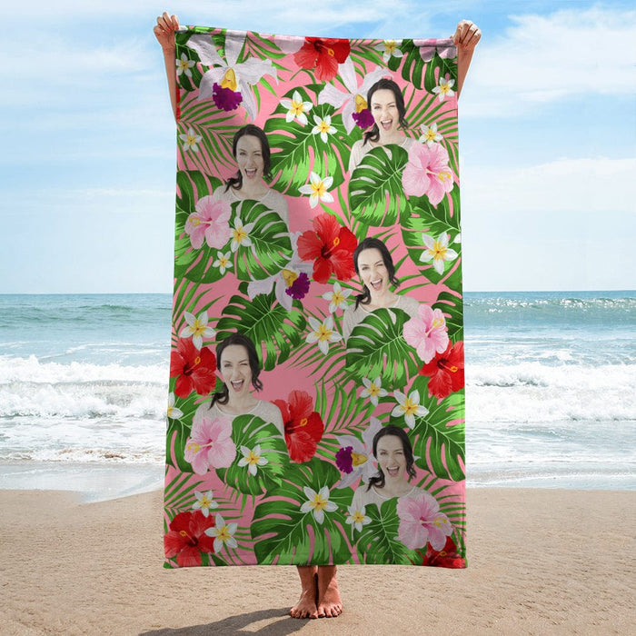 GeckoCustom Custom Human Photo Tropical Style Beach Towel N304 890390 30"x60"