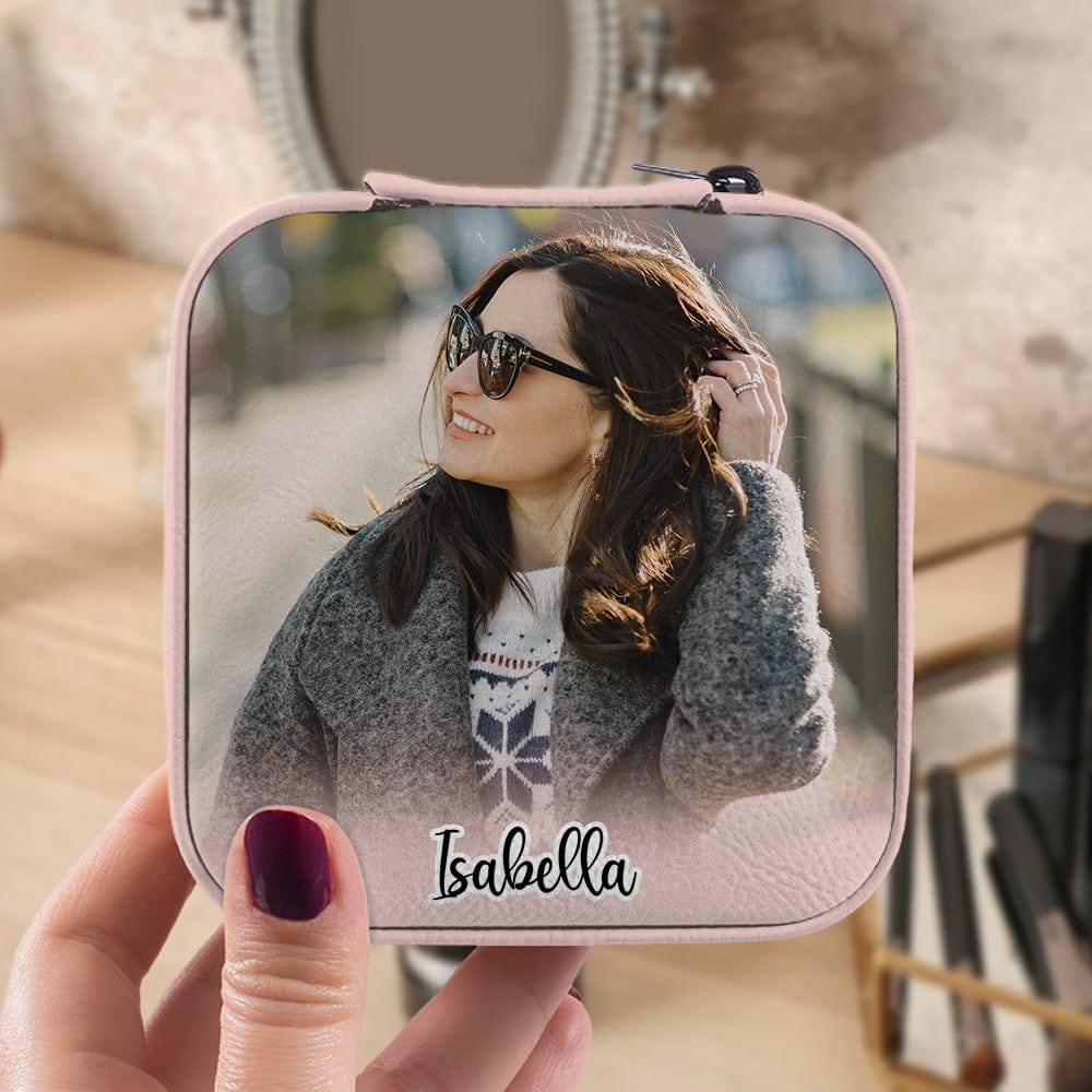 GeckoCustom Custom Human Photo With Name Christmas Personalized Gift Jewelry Travel Box TH10 891773 10*9.5*5cm / PU Leather & Pearl Velvet