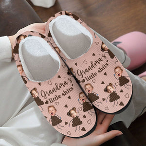 GeckoCustom Custom Kid Photo Grandma's Little Shits Grandma Gifts, Christmas Gift Slippers HO82 893012