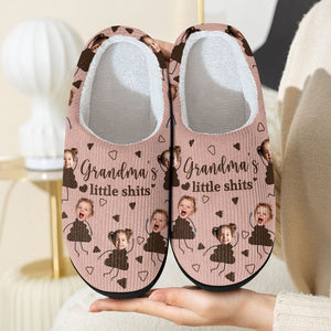 GeckoCustom Custom Kid Photo Grandma's Little Shits Grandma Gifts, Christmas Gift Slippers HO82 893012